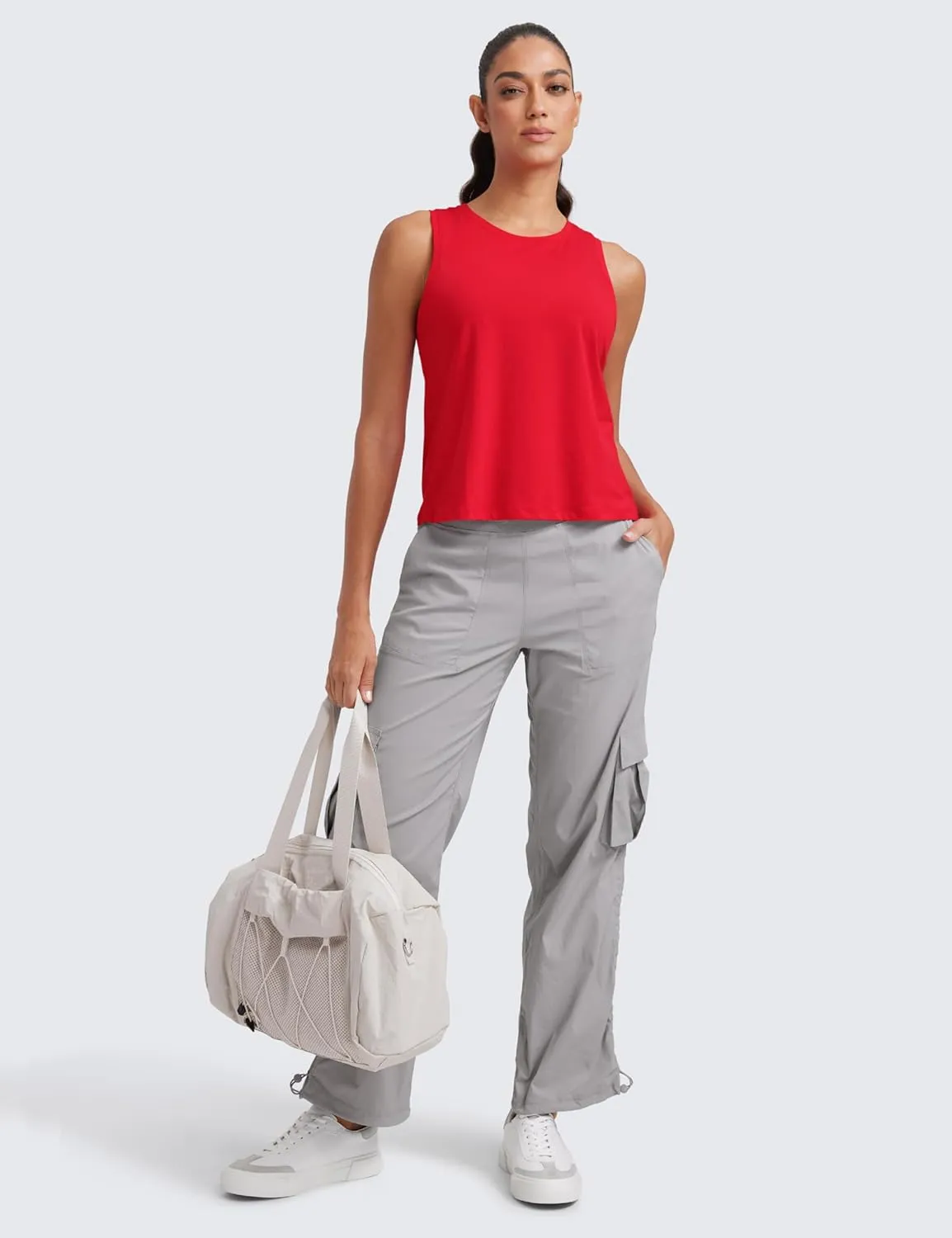 CRZ YOGA Pima Cotton High Neck Cropped Tank Tops for Women Crop Athletic Gym Workout Sleeveless Shirts