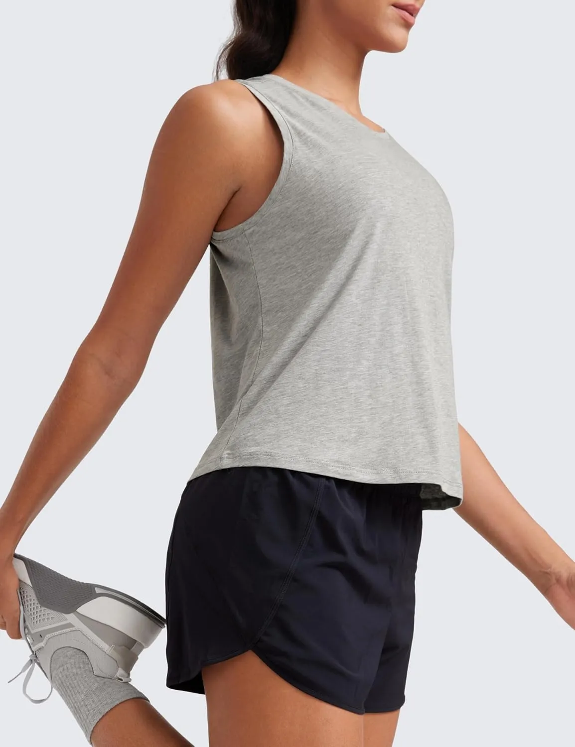 CRZ YOGA Pima Cotton High Neck Cropped Tank Tops for Women Crop Athletic Gym Workout Sleeveless Shirts