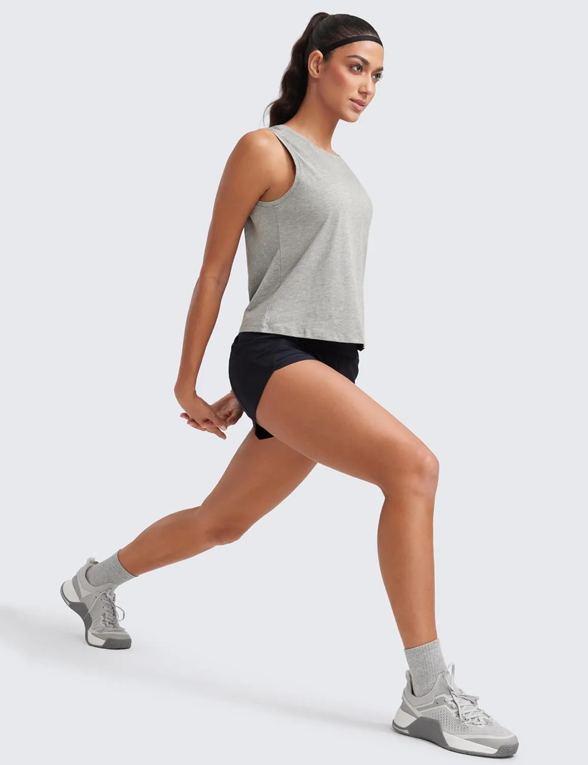 CRZ YOGA Pima Cotton High Neck Cropped Tank Tops for Women Crop Athletic Gym Workout Sleeveless Shirts