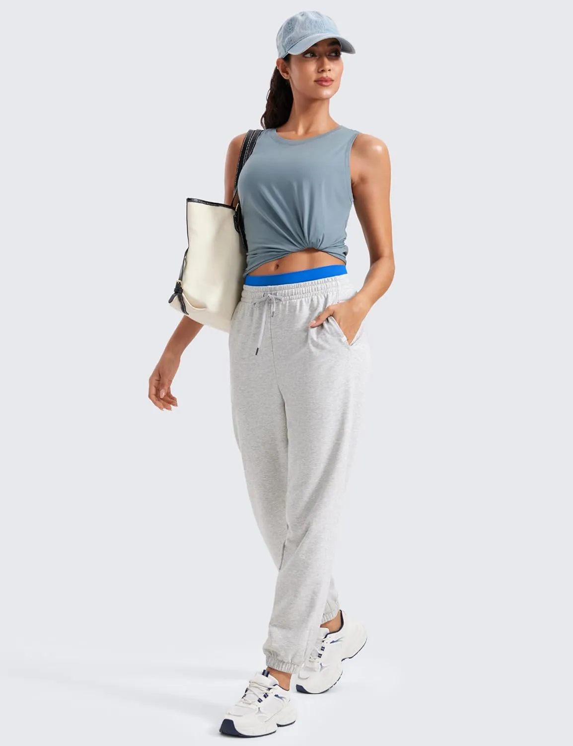 CRZ YOGA Pima Cotton High Neck Cropped Tank Tops for Women Crop Athletic Gym Workout Sleeveless Shirts