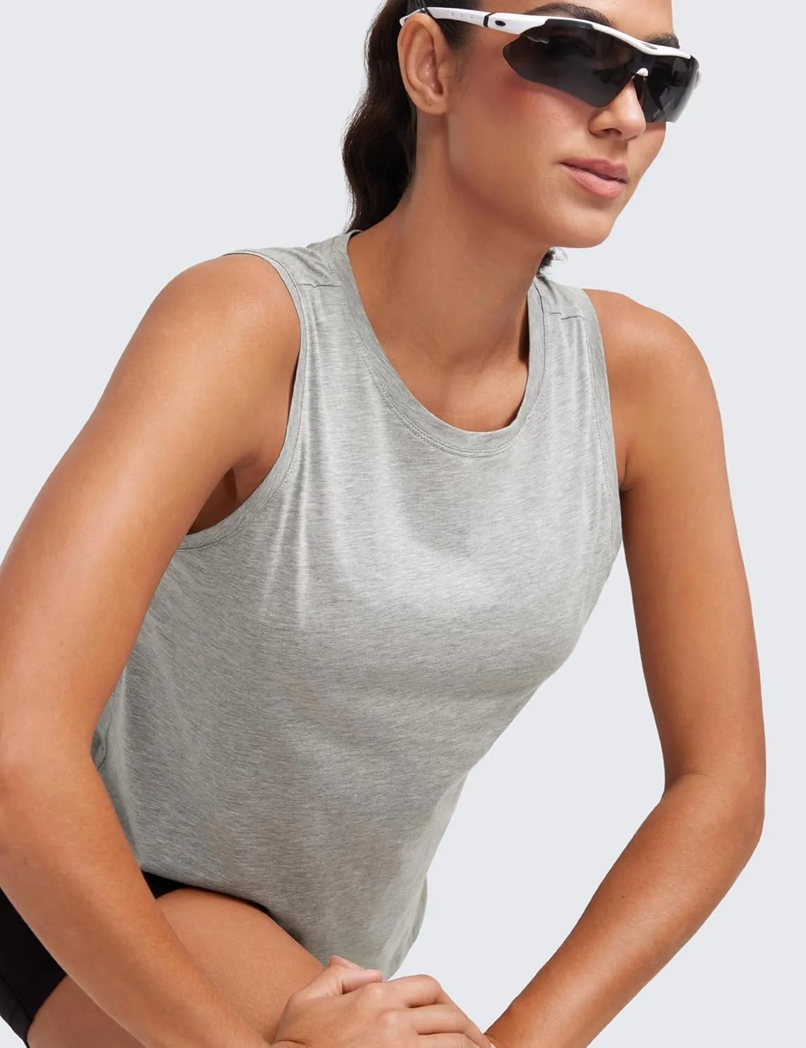 CRZ YOGA Pima Cotton High Neck Cropped Tank Tops for Women Crop Athletic Gym Workout Sleeveless Shirts