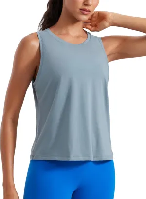 CRZ YOGA Pima Cotton High Neck Cropped Tank Tops for Women Crop Athletic Gym Workout Sleeveless Shirts