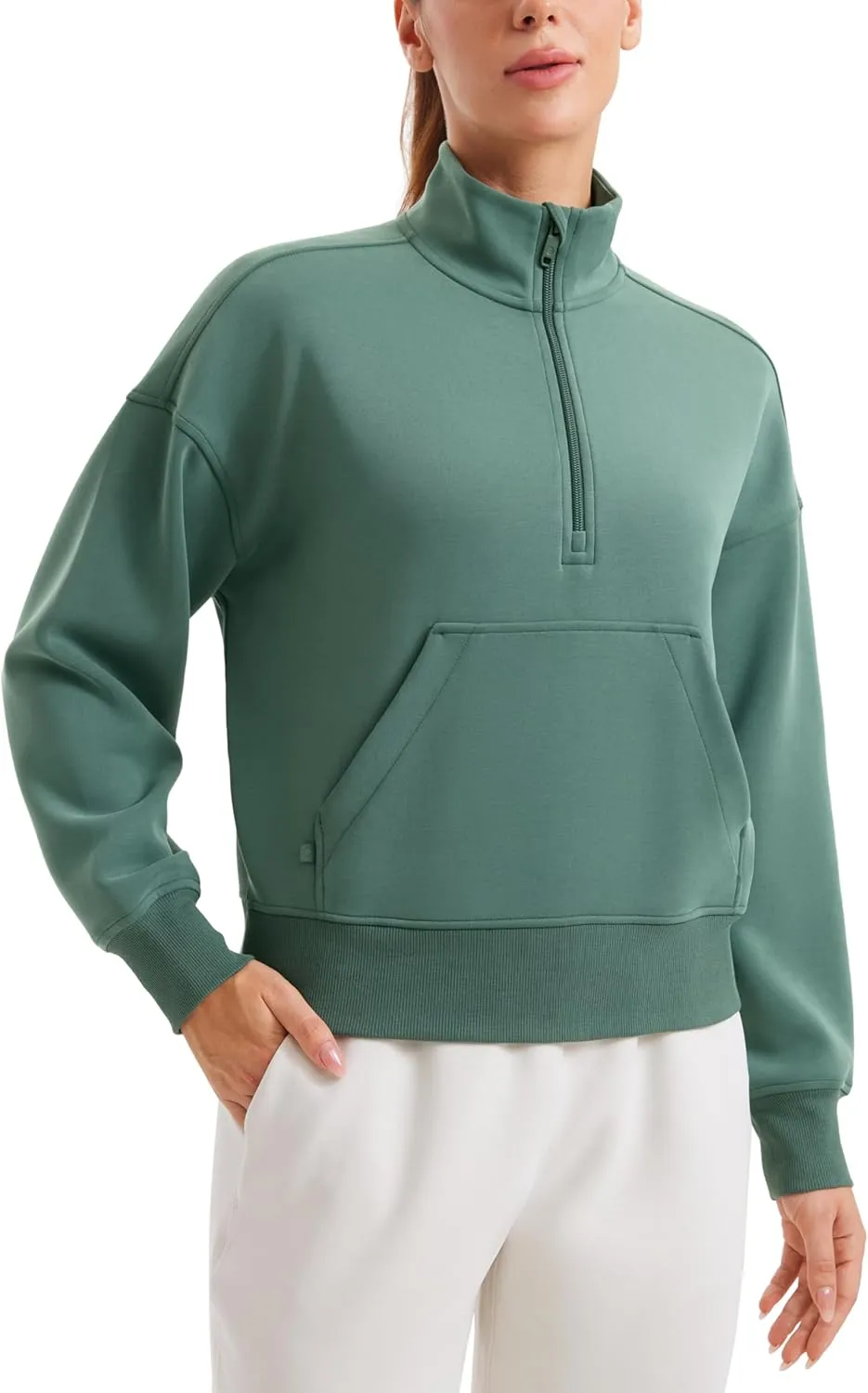 CRZ YOGA SoftAura Half Zip Sweatshirt for Women Long Sleeve Pullover Workout Casual Funnel Neck Tops with Pocket