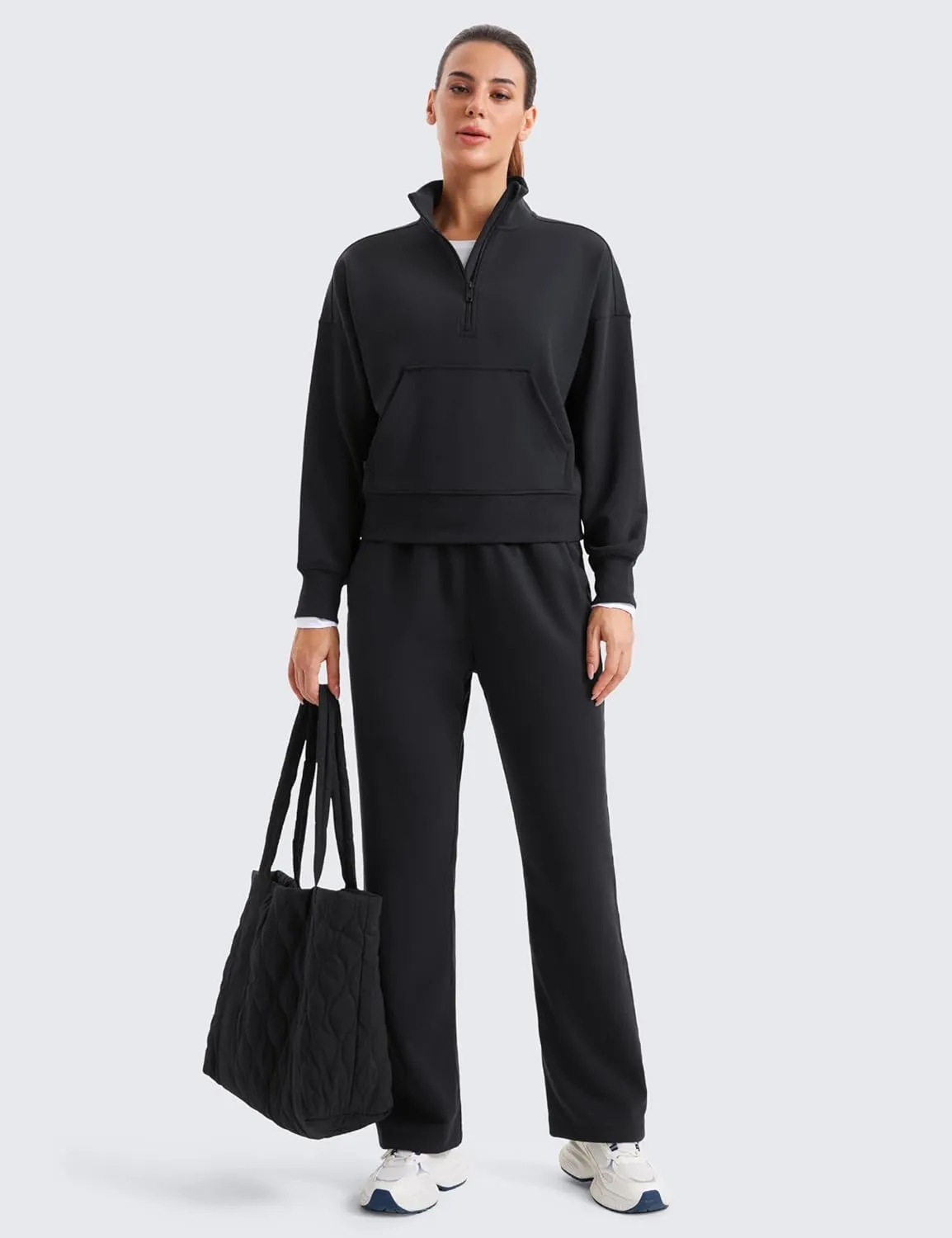 CRZ YOGA SoftAura Half Zip Sweatshirt for Women Long Sleeve Pullover Workout Casual Funnel Neck Tops with Pocket
