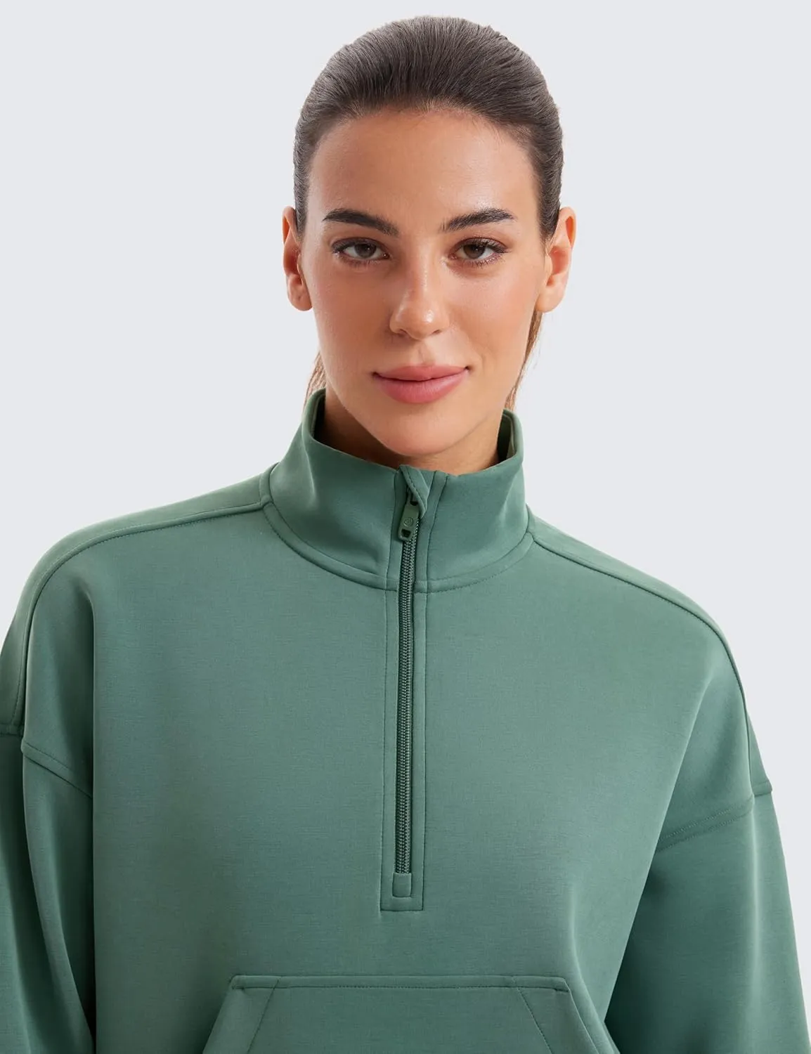 CRZ YOGA SoftAura Half Zip Sweatshirt for Women Long Sleeve Pullover Workout Casual Funnel Neck Tops with Pocket
