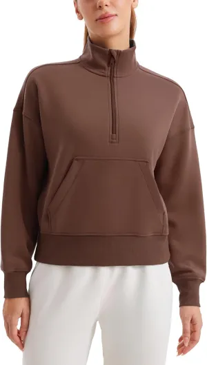 CRZ YOGA SoftAura Half Zip Sweatshirt for Women Long Sleeve Pullover Workout Casual Funnel Neck Tops with Pocket