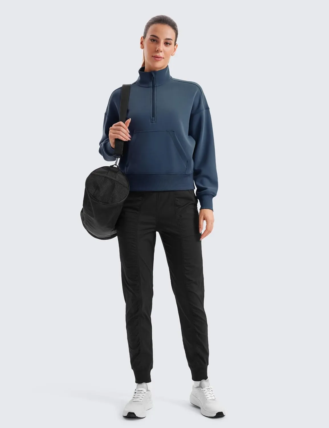 CRZ YOGA SoftAura Half Zip Sweatshirt for Women Long Sleeve Pullover Workout Casual Funnel Neck Tops with Pocket