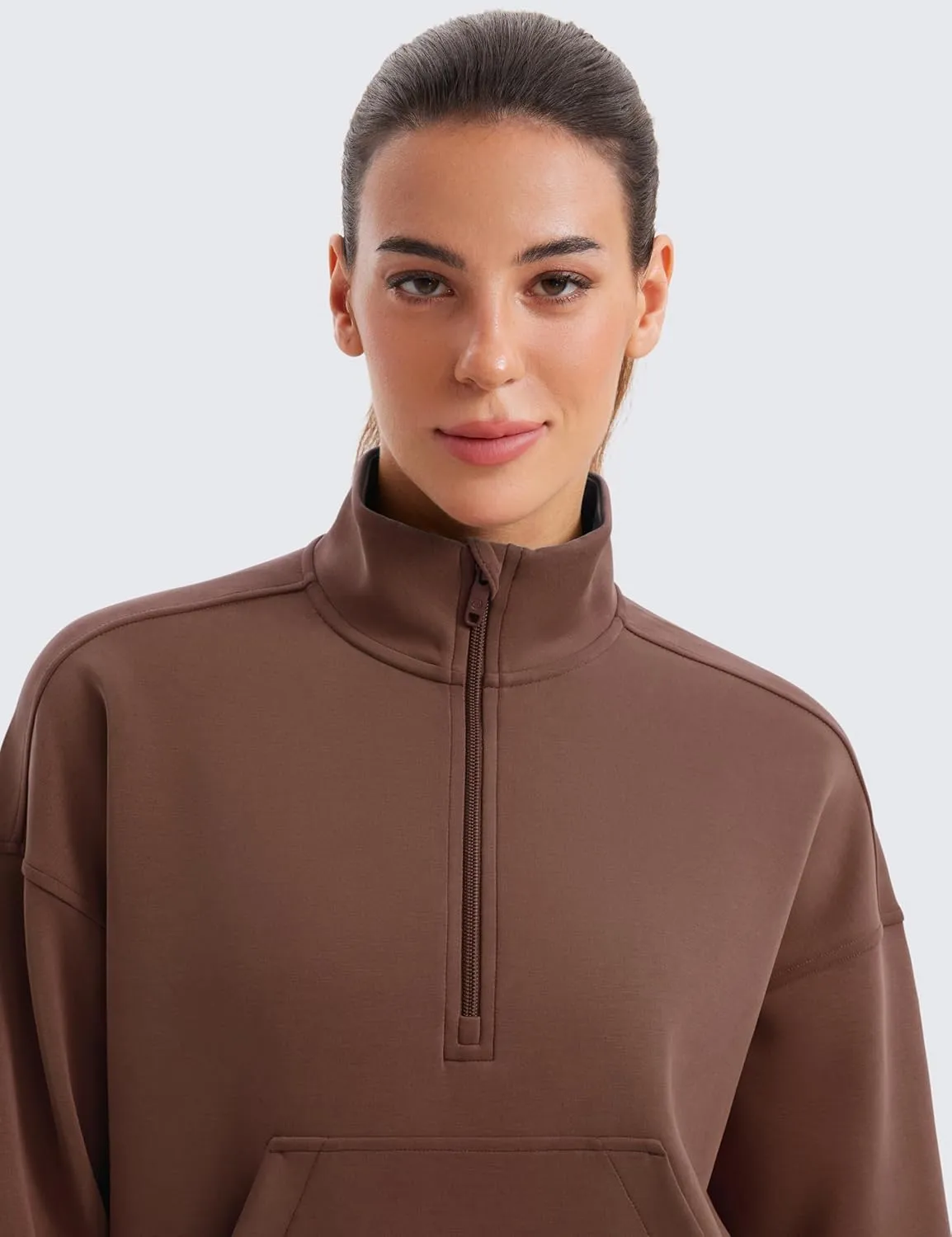 CRZ YOGA SoftAura Half Zip Sweatshirt for Women Long Sleeve Pullover Workout Casual Funnel Neck Tops with Pocket