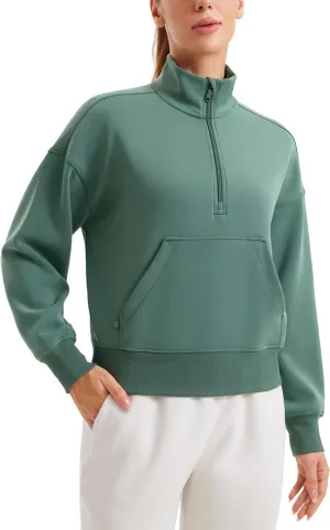 CRZ YOGA SoftAura Half Zip Sweatshirt for Women Long Sleeve Pullover Workout Casual Funnel Neck Tops with Pocket