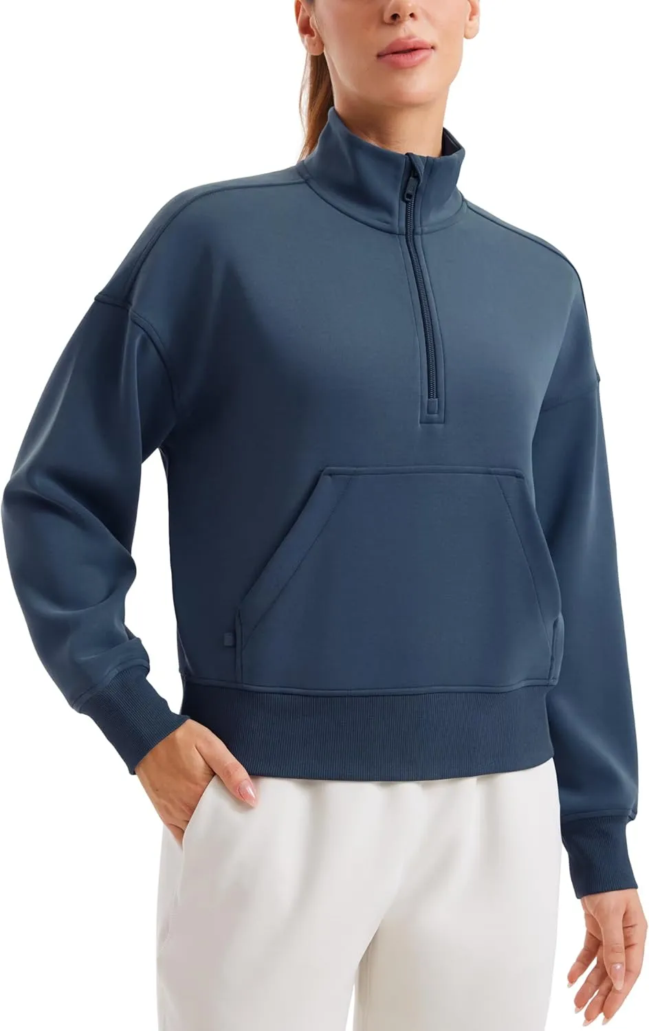 CRZ YOGA SoftAura Half Zip Sweatshirt for Women Long Sleeve Pullover Workout Casual Funnel Neck Tops with Pocket