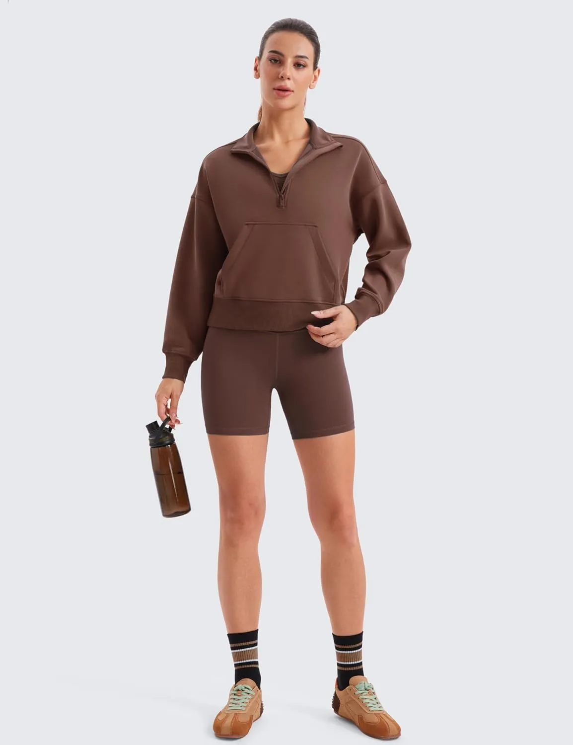 CRZ YOGA SoftAura Half Zip Sweatshirt for Women Long Sleeve Pullover Workout Casual Funnel Neck Tops with Pocket