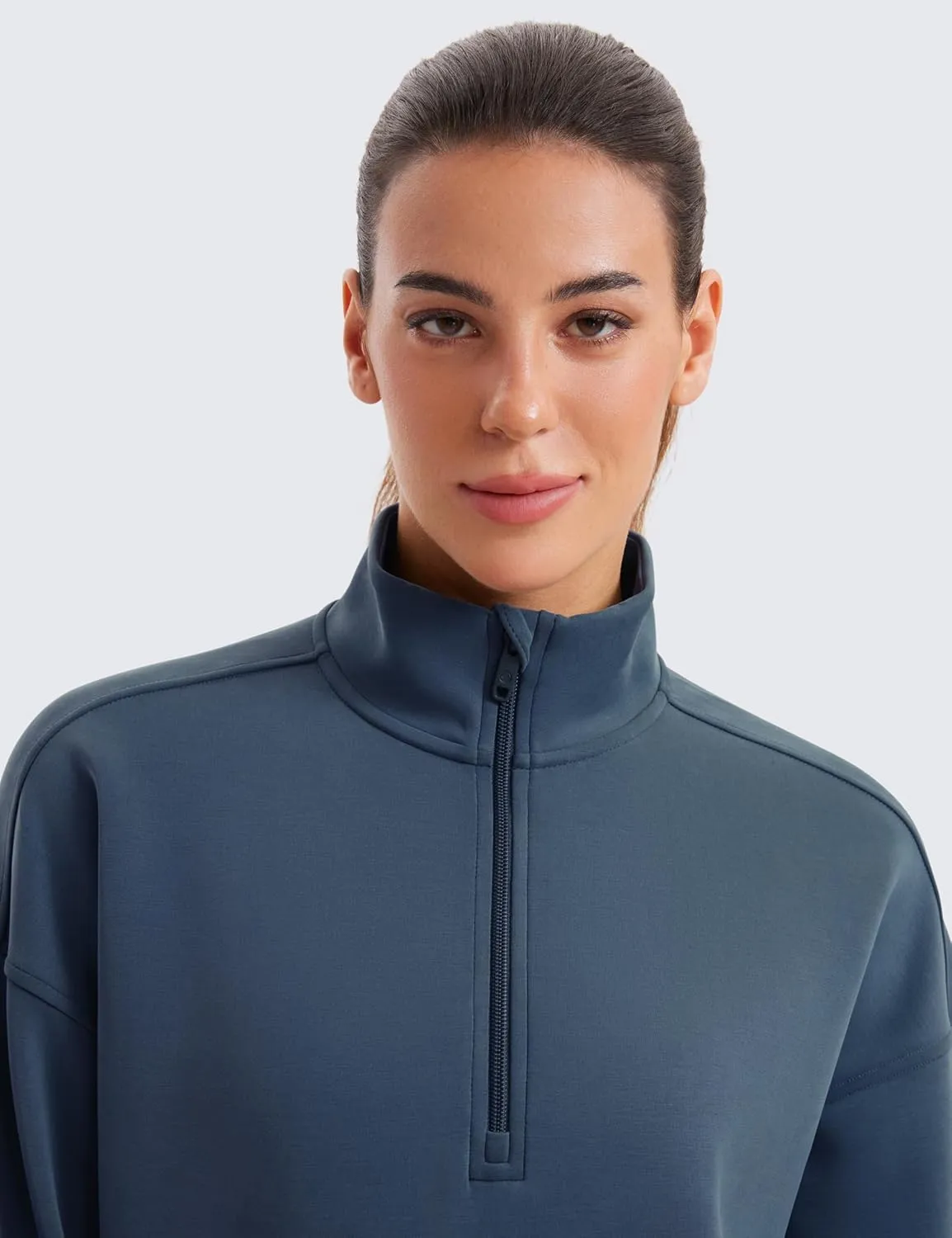 CRZ YOGA SoftAura Half Zip Sweatshirt for Women Long Sleeve Pullover Workout Casual Funnel Neck Tops with Pocket