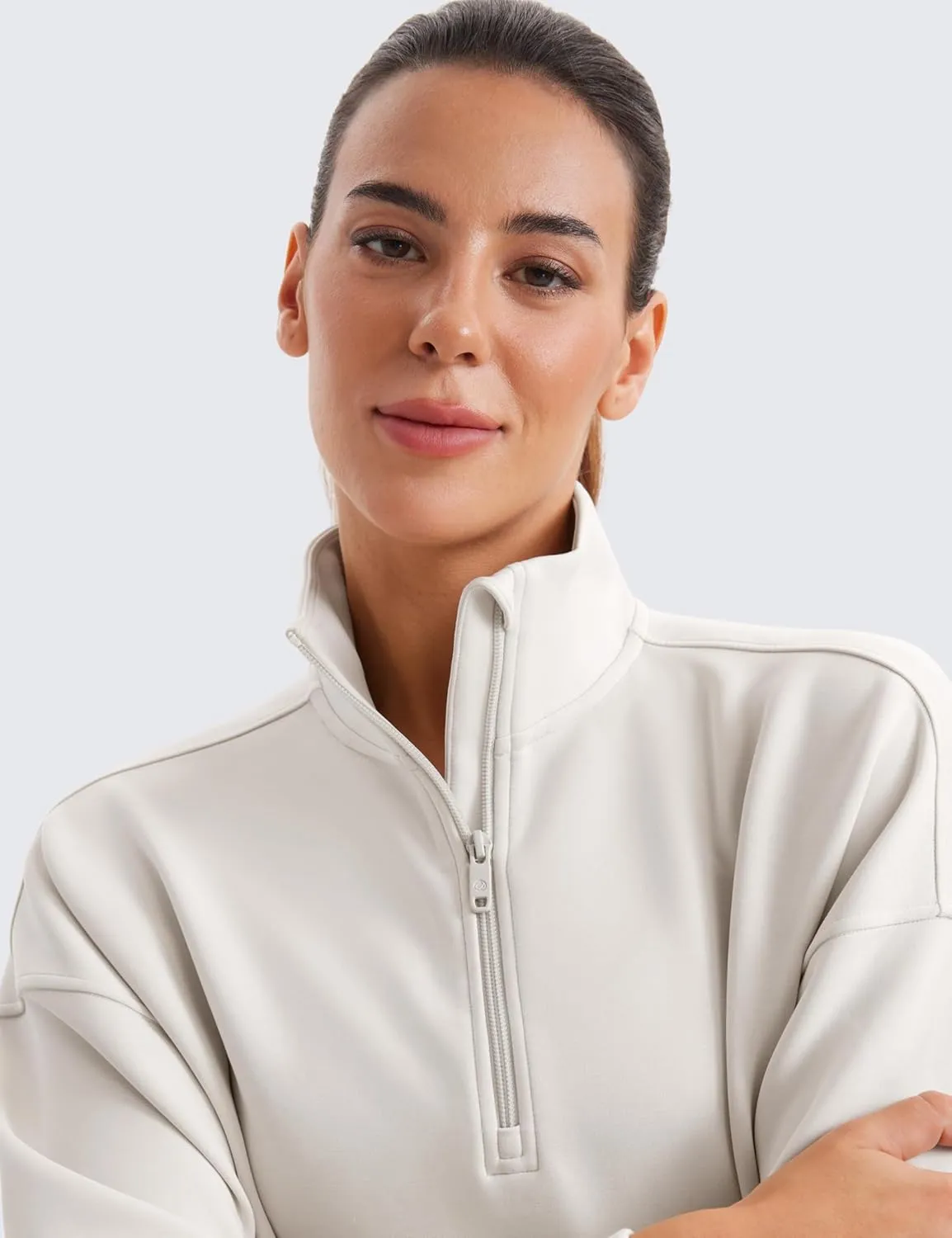CRZ YOGA SoftAura Half Zip Sweatshirt for Women Long Sleeve Pullover Workout Casual Funnel Neck Tops with Pocket