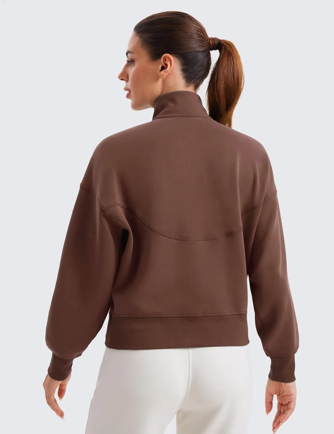 CRZ YOGA SoftAura Half Zip Sweatshirt for Women Long Sleeve Pullover Workout Casual Funnel Neck Tops with Pocket