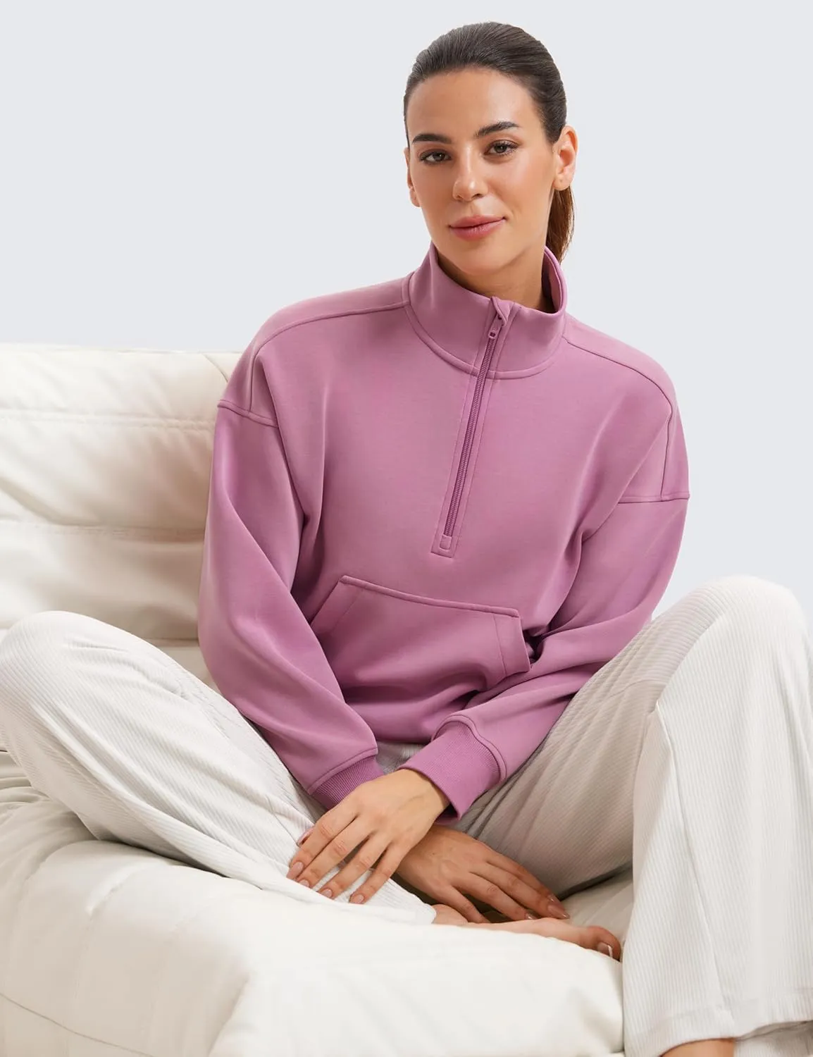 CRZ YOGA SoftAura Half Zip Sweatshirt for Women Long Sleeve Pullover Workout Casual Funnel Neck Tops with Pocket