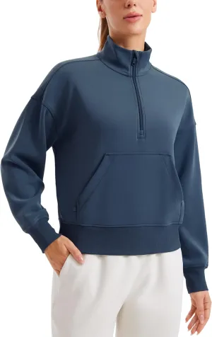 CRZ YOGA SoftAura Half Zip Sweatshirt for Women Long Sleeve Pullover Workout Casual Funnel Neck Tops with Pocket