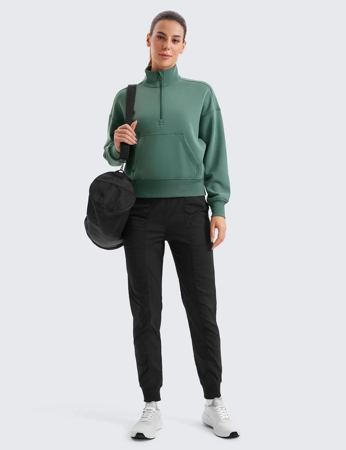 CRZ YOGA SoftAura Half Zip Sweatshirt for Women Long Sleeve Pullover Workout Casual Funnel Neck Tops with Pocket