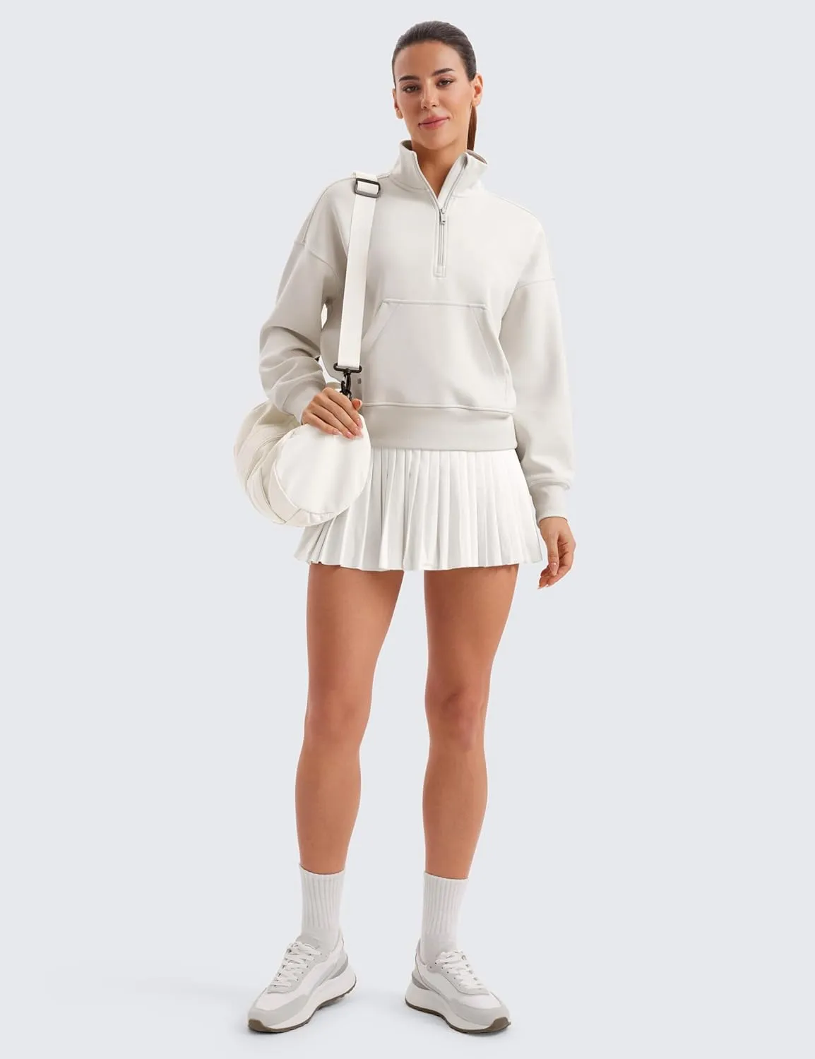 CRZ YOGA SoftAura Half Zip Sweatshirt for Women Long Sleeve Pullover Workout Casual Funnel Neck Tops with Pocket