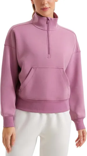 CRZ YOGA SoftAura Half Zip Sweatshirt for Women Long Sleeve Pullover Workout Casual Funnel Neck Tops with Pocket