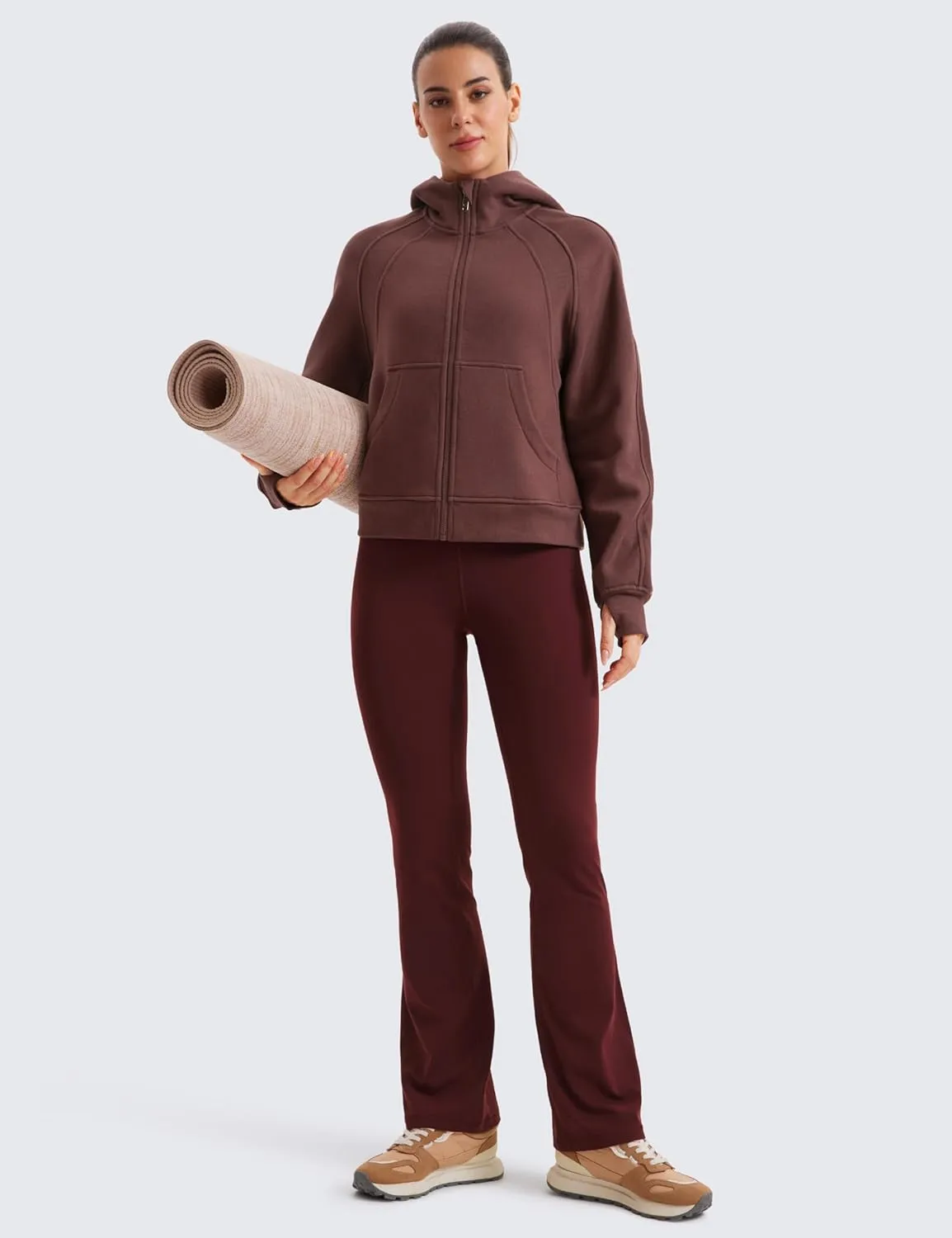 CRZ YOGA Womens Fleece Lined Full Zip Hoodies Oversized Long Sleeve Casual Workout Hooded Sweatshirt with Thumb Holes