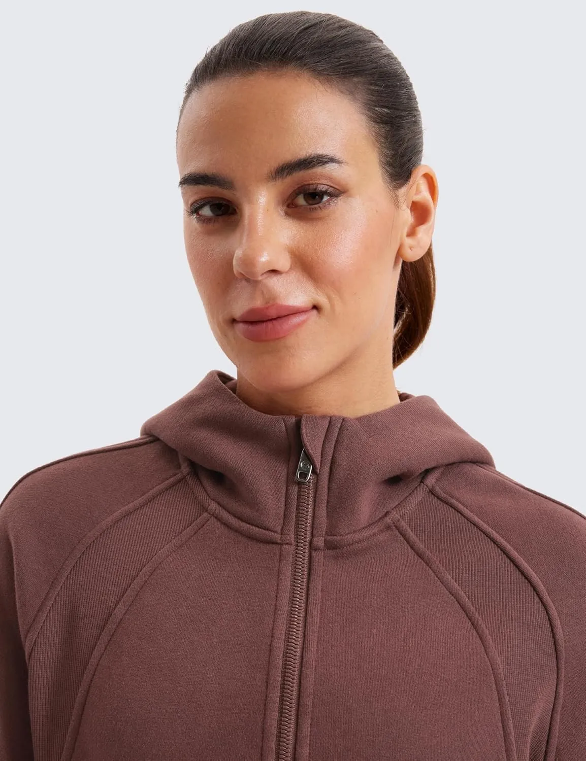 CRZ YOGA Womens Fleece Lined Full Zip Hoodies Oversized Long Sleeve Casual Workout Hooded Sweatshirt with Thumb Holes