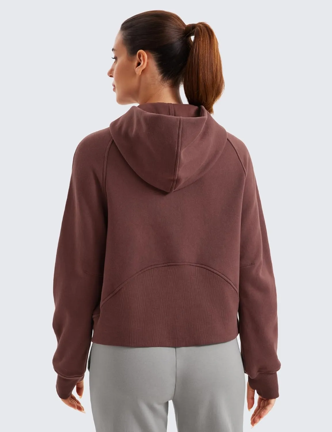 CRZ YOGA Womens Fleece Lined Full Zip Hoodies Oversized Long Sleeve Casual Workout Hooded Sweatshirt with Thumb Holes