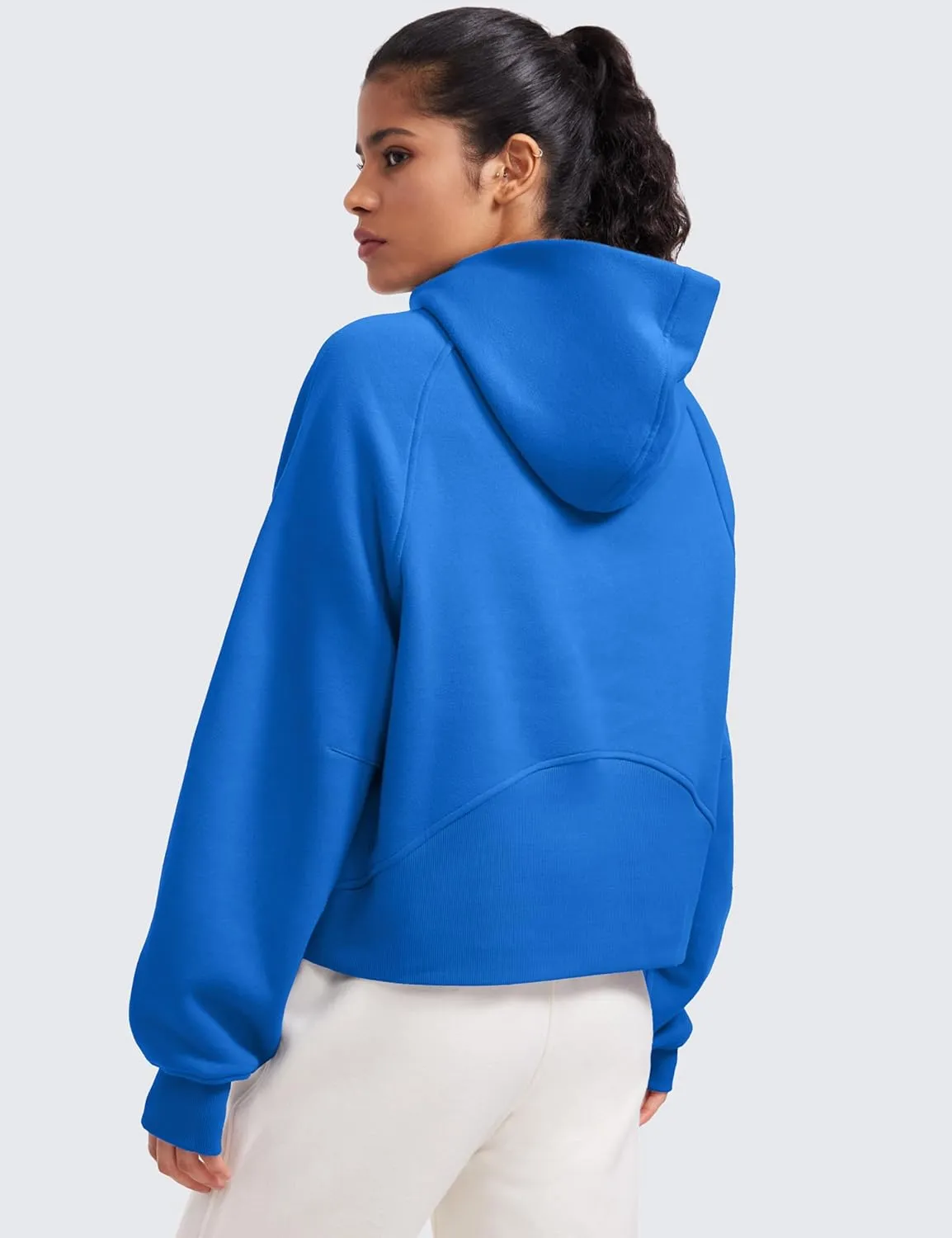 CRZ YOGA Womens Fleece Lined Half Zip Hoodies Pullover Oversized Long Sleeve Casual Workout Sweatshirts with Thumb Holes