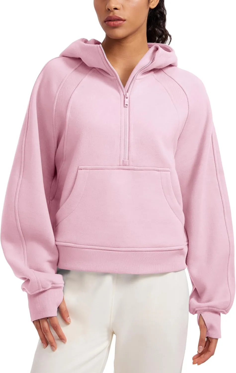 CRZ YOGA Womens Fleece Lined Half Zip Hoodies Pullover Oversized Long Sleeve Casual Workout Sweatshirts with Thumb Holes