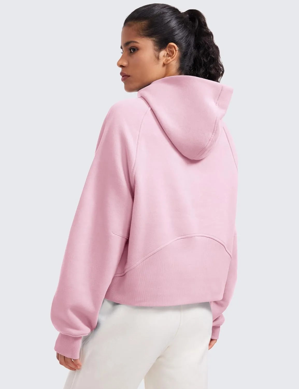 CRZ YOGA Womens Fleece Lined Half Zip Hoodies Pullover Oversized Long Sleeve Casual Workout Sweatshirts with Thumb Holes
