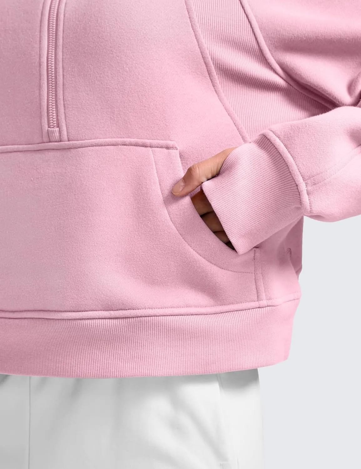 CRZ YOGA Womens Fleece Lined Half Zip Hoodies Pullover Oversized Long Sleeve Casual Workout Sweatshirts with Thumb Holes