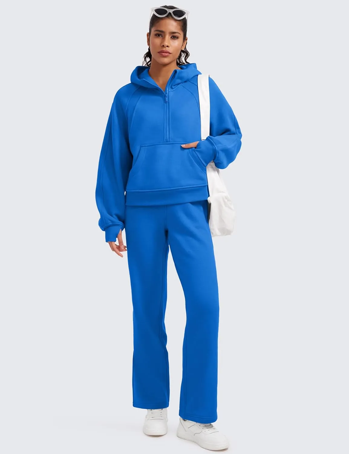 CRZ YOGA Womens Fleece Lined Half Zip Hoodies Pullover Oversized Long Sleeve Casual Workout Sweatshirts with Thumb Holes