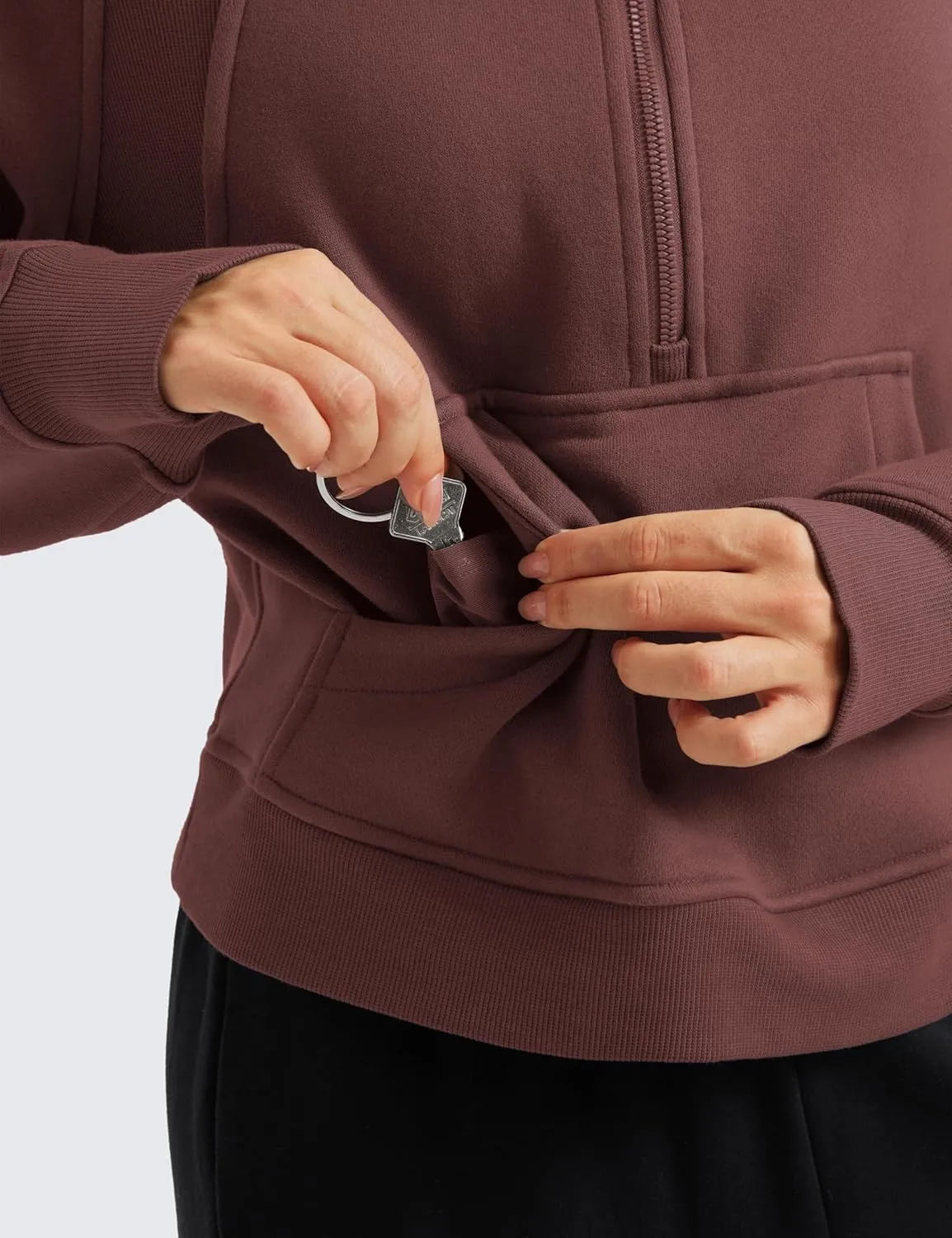 CRZ YOGA Womens Fleece Lined Half Zipper Sweatshirts Funnel Neck Long Sleeve Oversized Pullover Hoodies with Thumb Holes