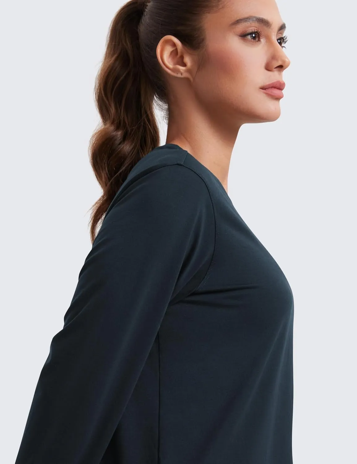 CRZ YOGA Womens Long Sleeve Tops High Crew Neck Casual Fall Shirts Basic Quick Dry Workout Athletic T-Shirt