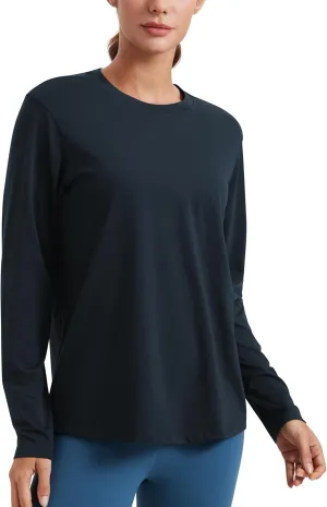 CRZ YOGA Womens Long Sleeve Tops High Crew Neck Casual Fall Shirts Basic Quick Dry Workout Athletic T-Shirt