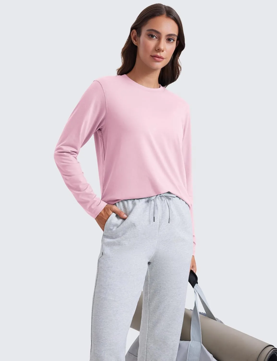 CRZ YOGA Womens Long Sleeve Tops High Crew Neck Casual Fall Shirts Basic Quick Dry Workout Athletic T-Shirt