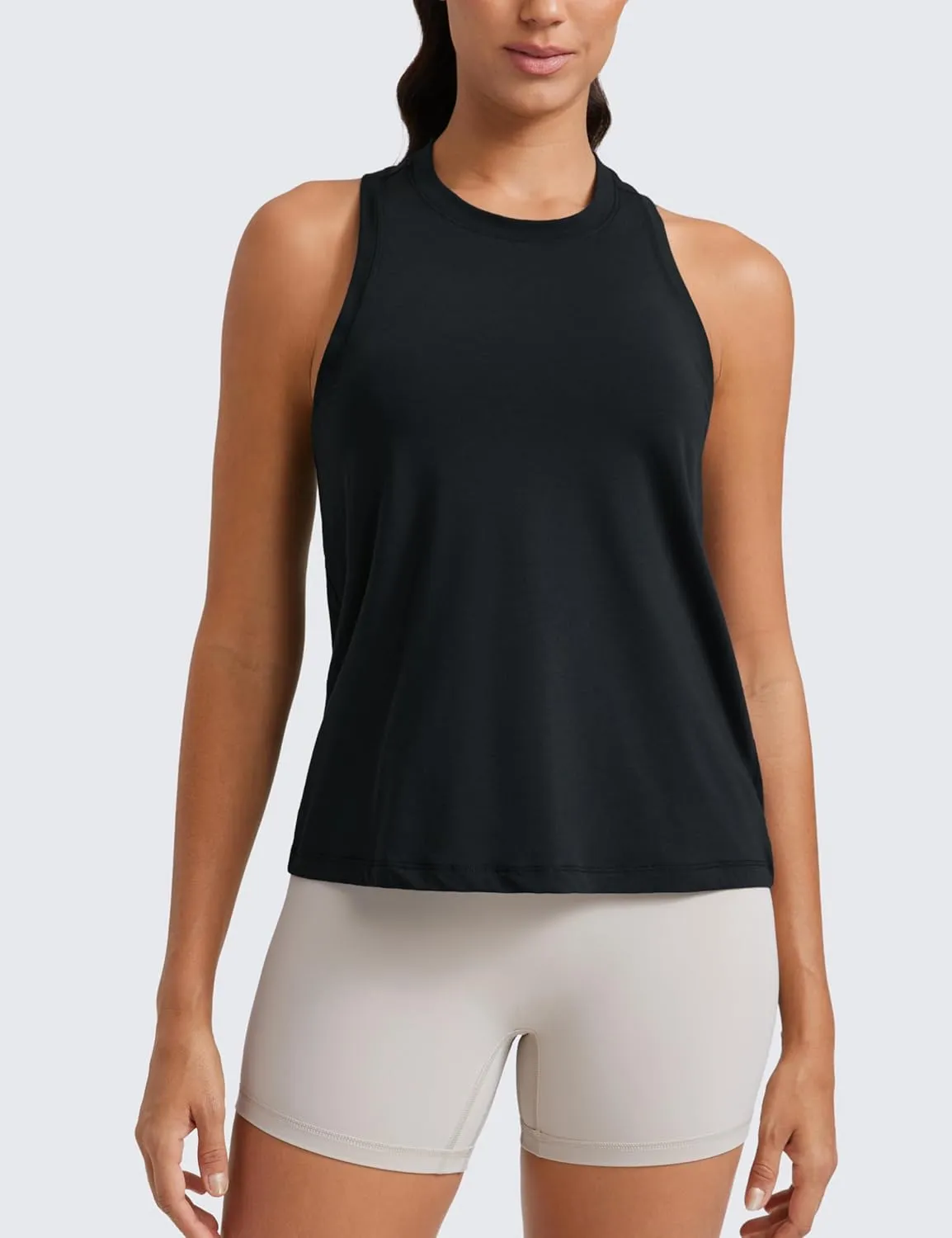 CRZ YOGA Womens Pima Cotton High Neck Workout Tank Racerback Athletic Sleeveless Tops Basic Casual Yoga Shirts
