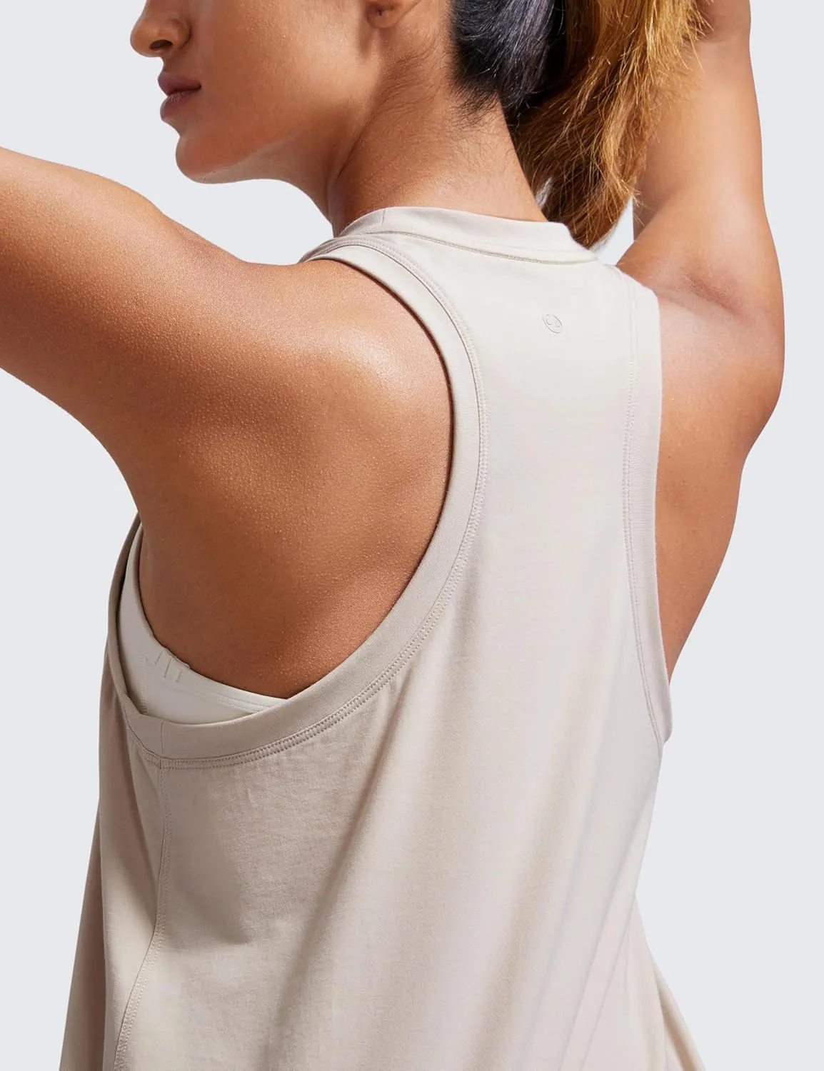 CRZ YOGA Womens Pima Cotton High Neck Workout Tank Racerback Athletic Sleeveless Tops Basic Casual Yoga Shirts