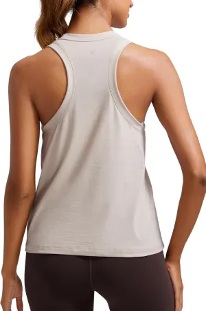 CRZ YOGA Womens Pima Cotton High Neck Workout Tank Racerback Athletic Sleeveless Tops Basic Casual Yoga Shirts