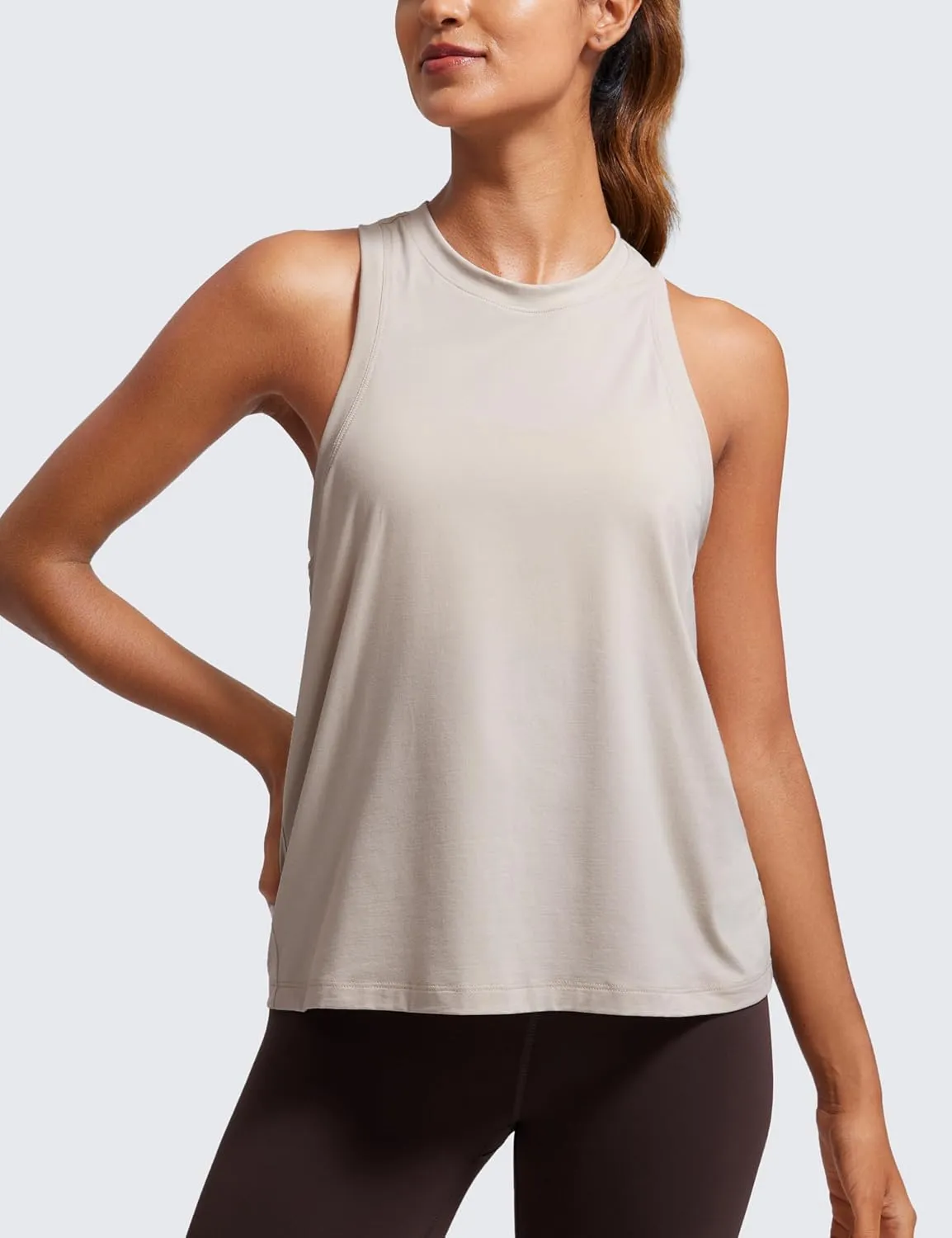 CRZ YOGA Womens Pima Cotton High Neck Workout Tank Racerback Athletic Sleeveless Tops Basic Casual Yoga Shirts