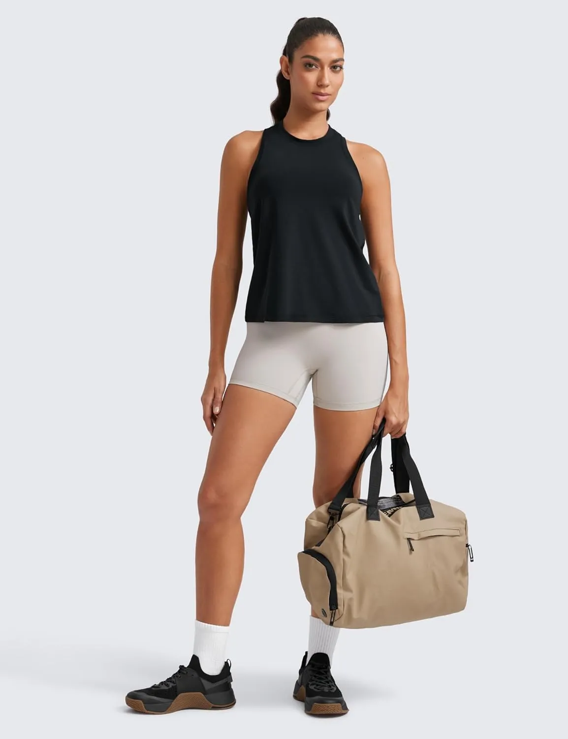 CRZ YOGA Womens Pima Cotton High Neck Workout Tank Racerback Athletic Sleeveless Tops Basic Casual Yoga Shirts