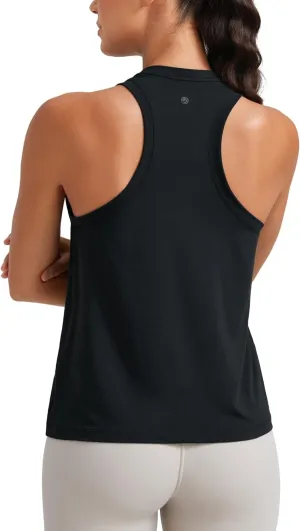 CRZ YOGA Womens Pima Cotton High Neck Workout Tank Racerback Athletic Sleeveless Tops Basic Casual Yoga Shirts