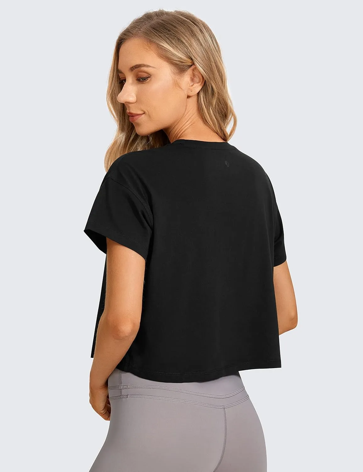 CRZ YOGA Women's Pima Cotton Workout Short Sleeve Shirts Loose Athletic Crop Tops Gym Casual Cropped T-Shirt
