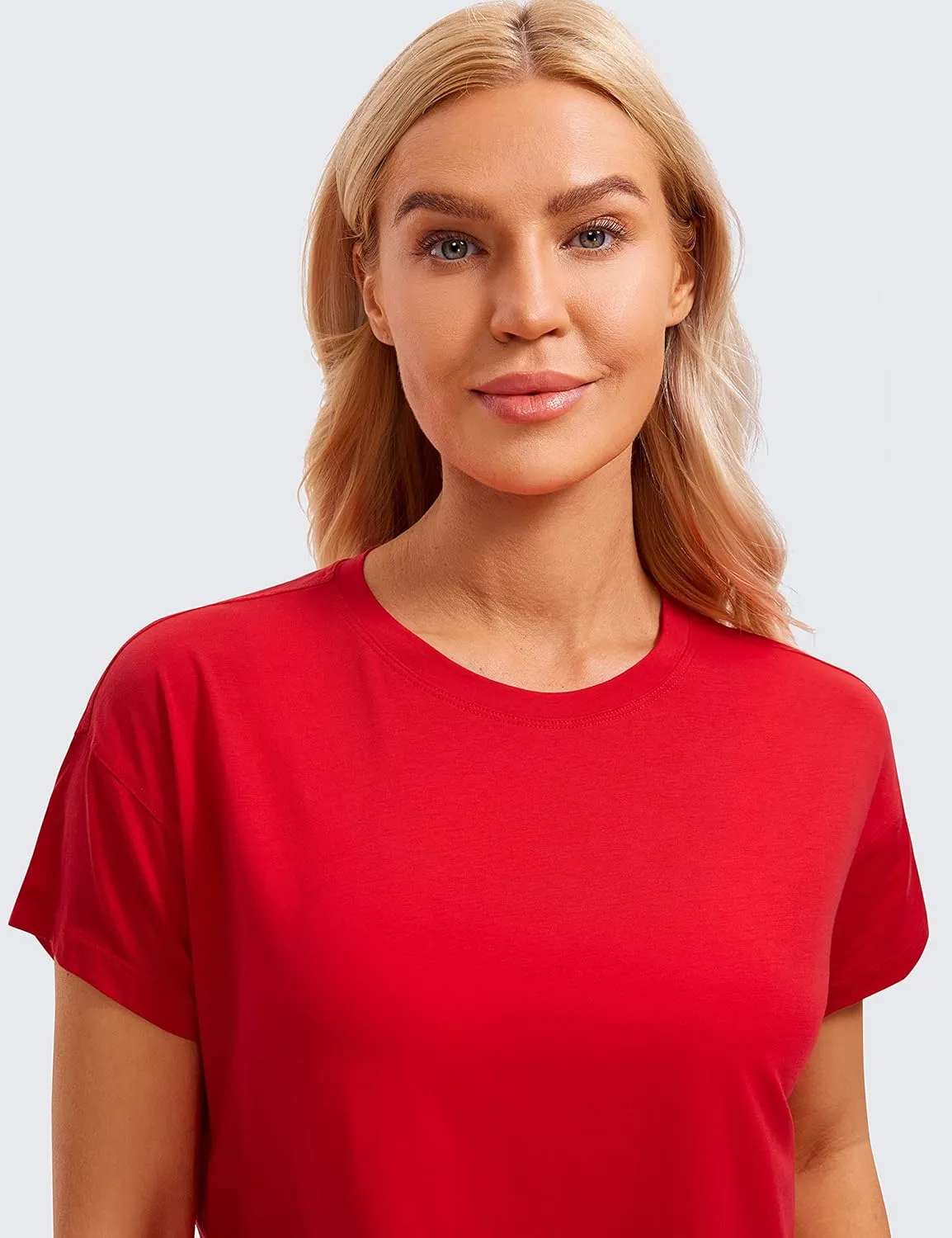 CRZ YOGA Women's Pima Cotton Workout Short Sleeve Shirts Loose Athletic Crop Tops Gym Casual Cropped T-Shirt