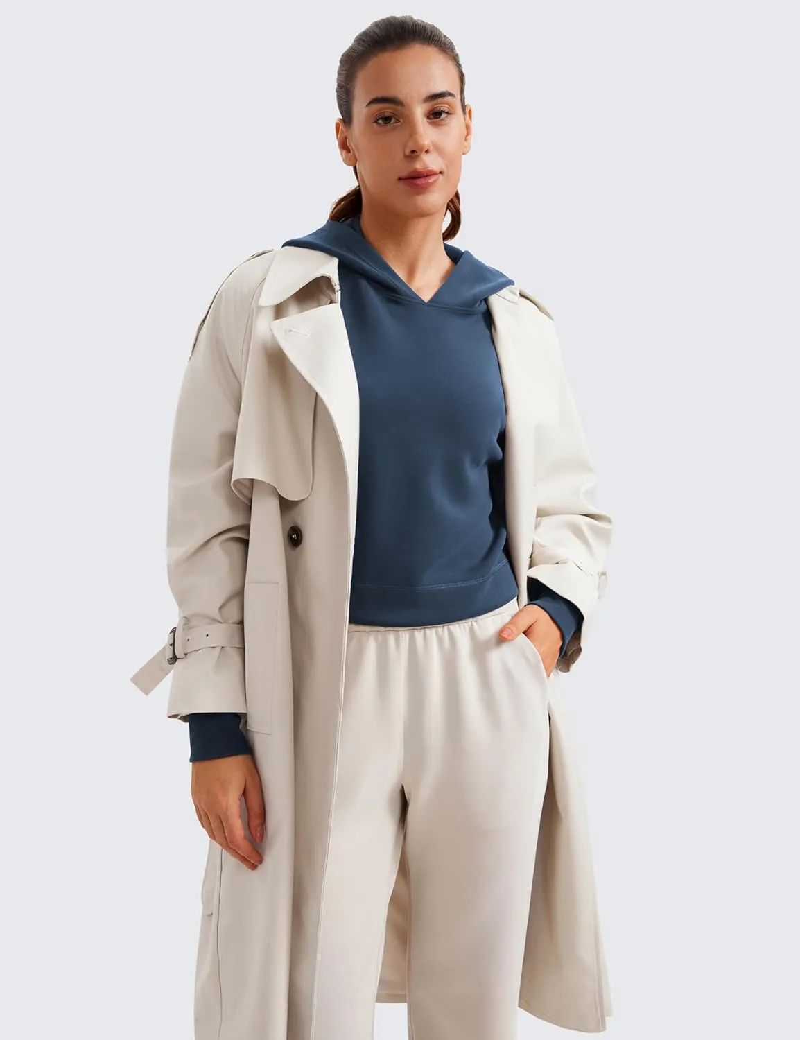 CRZ YOGA Womens SoftAura Cropped Hoodie Long Sleeve Hooded Sweatshirt Basic Workout Casual Pullover