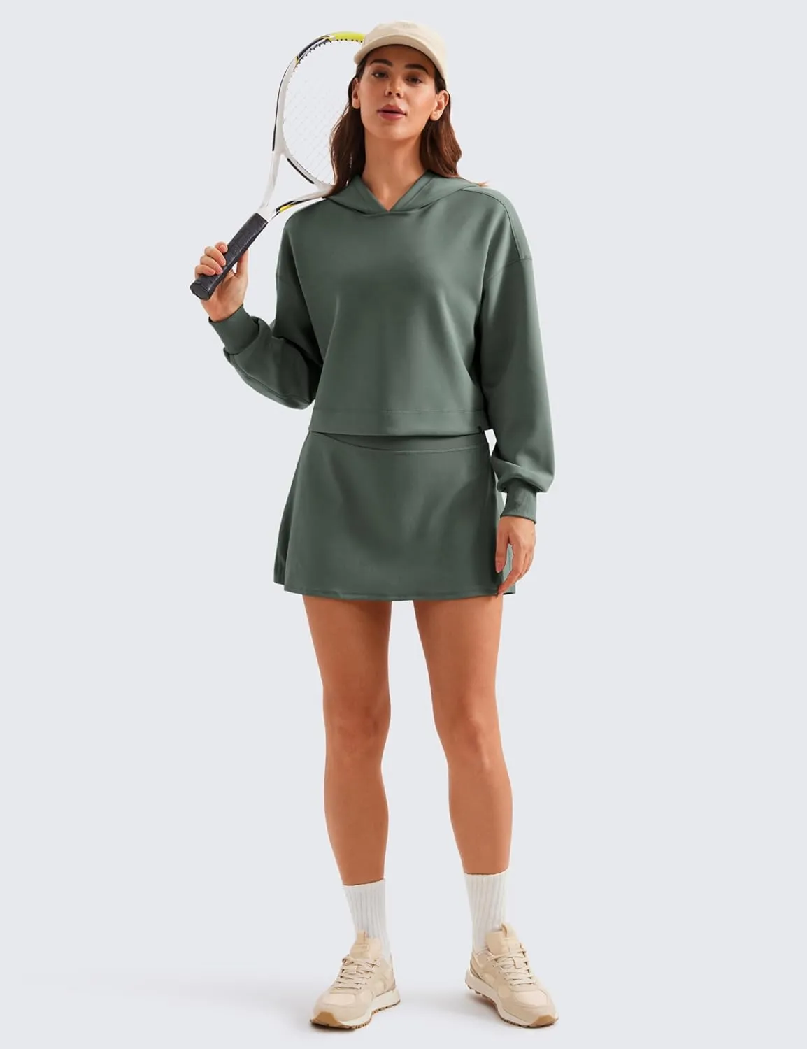 CRZ YOGA Womens SoftAura Cropped Hoodie Long Sleeve Hooded Sweatshirt Basic Workout Casual Pullover