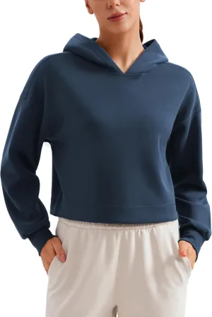 CRZ YOGA Womens SoftAura Cropped Hoodie Long Sleeve Hooded Sweatshirt Basic Workout Casual Pullover