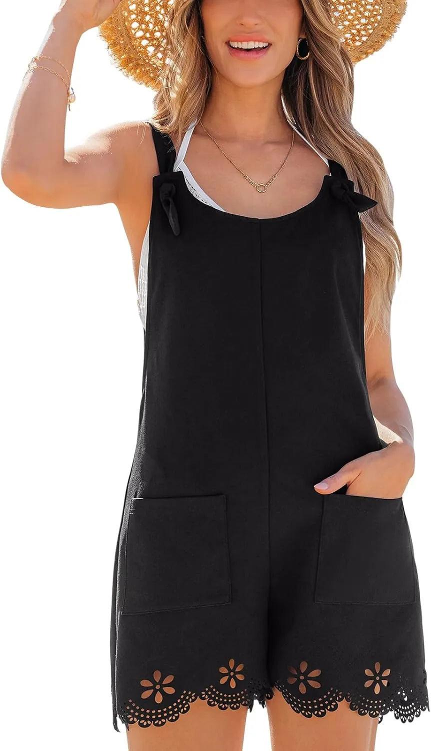 CUPSHE Women's Romper Square Neck Sleeveless Cutouts Straight Leg Jumpsuit Florals Outfit Coverup Casual Dressy