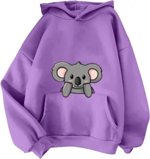Cute Koala Hoodies for Women Kawaii Cartoon Animal Graphic Sweatshirts Loose Casual Fashion Long Sleeve Pullover Tops