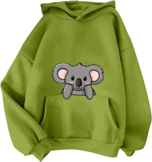 Cute Koala Hoodies for Women Kawaii Cartoon Animal Graphic Sweatshirts Loose Casual Fashion Long Sleeve Pullover Tops