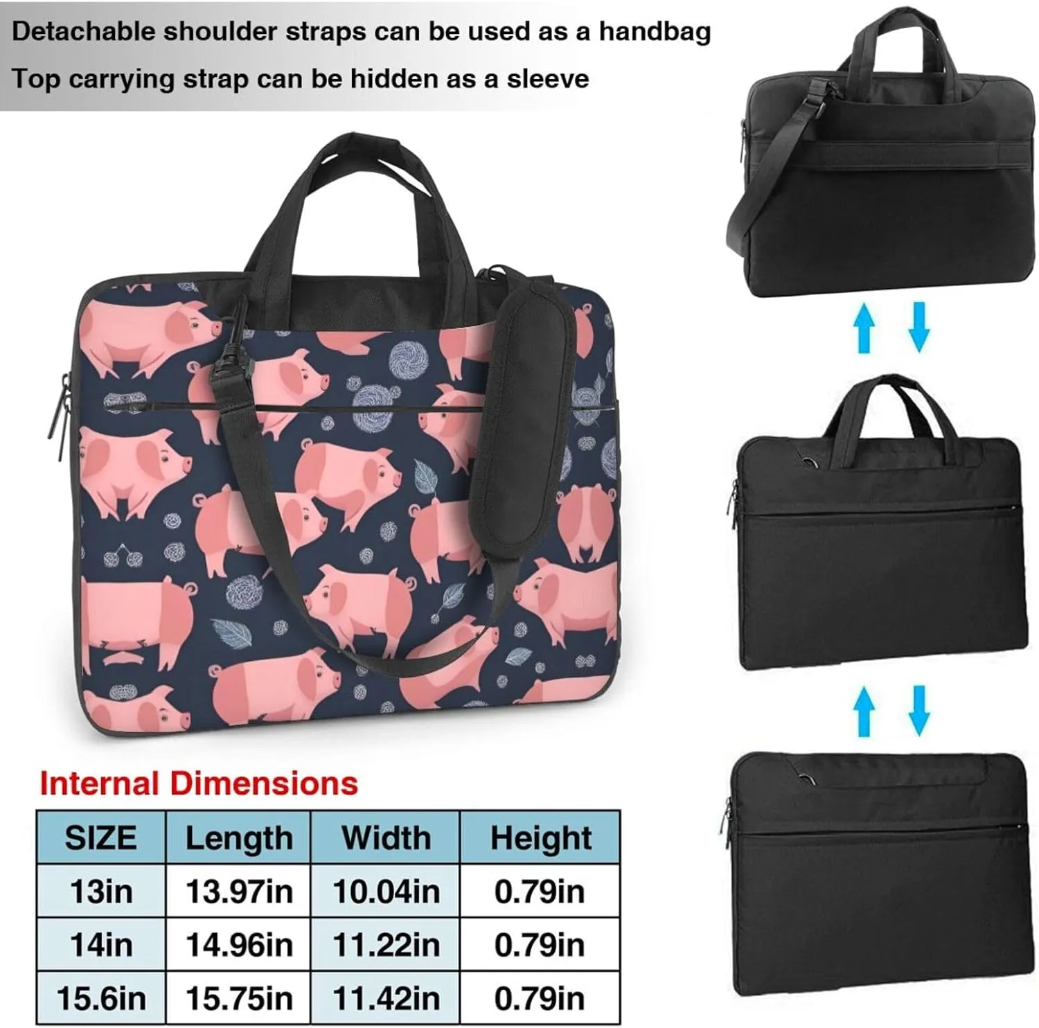 Cute Pigs Pattern pattern Fashionable and ultra-thin shoulder laptop bag Shockproof soft lining